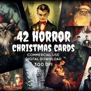 Horror Weihnachtspostkarten, Gothic Weihnachtsdekoration, Grußkarten, Lustiges Dekor, DRUCKBARE Karten, Krampus, Drakula, Vampire, Werwölfe