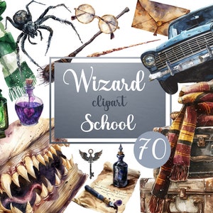 Clipart della scuola di magia, set della scuola di magia, bundle della scuola di magia, perfetto per album di ritagli, biglietti, diari, clipart del ritorno a scuola