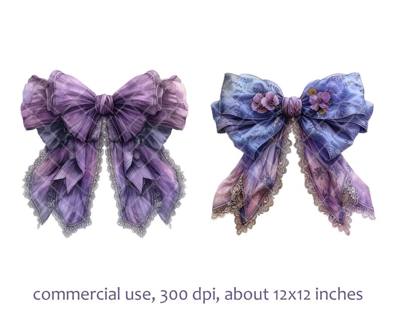 Dark Purple Lace Bow Watercolor Clipart PNG Format Instant Download for ...