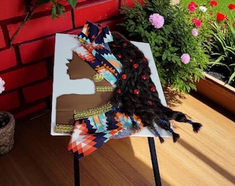 I Am: Wall Art Unframed-Assemblage; 3 Dimensional Wall Art; Synthetic Hair, Beads, Fabric; African American Woman