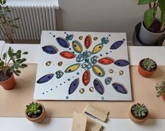 Sustainable Sparkle: Upcycled Cardboard Art with Gemstone Accents; 3D Wall Art; Textured Art; Abstract Art