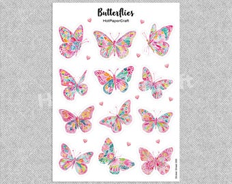 Arkusz naklejek „Motyle” – kolorowe naklejki z motylami do planera, dziennika Bullet Journal lub scrapbookingu