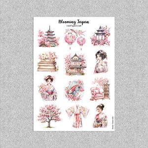 Sticker sheet “Blooming Japan”, sakura stickers, junk journal, planner stickers, scrapbook stickers, bullet journal, stationery, paper craft