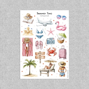 Sticker sheet “Summer Time” Summer beach stickers, vacation stickers, junk journal, planner stickers, bullet journal, stationery