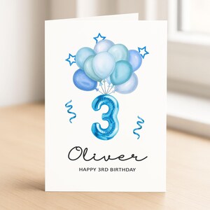 Junge 3. Geburtstagskarte, personalisierte 3. Geburtstagskarte für Sohn, drittes Geburtstagsgeschenk für kleinen Jungen, 3. Geburtstagsgeschenk, blaue Geburtstagskarte für Jungen