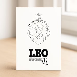 Löwe Geburtstagskarte • Sternzeichen Geburtstagskarte • Astrologie • Horoskop • Sternzeichen Geburtstagskarte • Konstellation • Karte mit Umschlag | С27-Leo