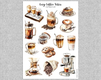 Foglio di adesivi "Cozy Coffee Vibes": Barista, Planner, Diario