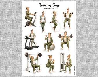 Foglio di adesivi "Giorno di allenamento", adesivi per ragazze sportive, palestra, fitness, diario spazzatura, adesivi per planner, album, bullet journal, cancelleria