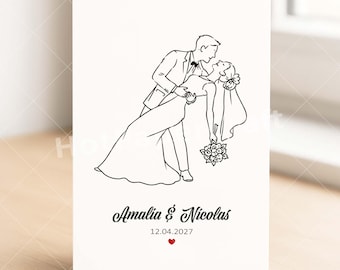 Personalisierte Hochzeitskarte mit Namen - Moderne Karte zur Hochzeit - Niestandardowa wiadomość wewnątrz