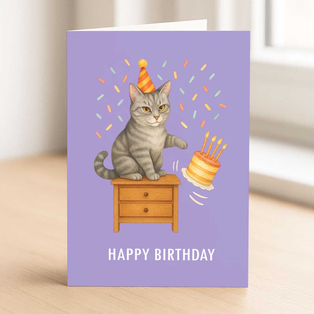 Funny Cat Birthday Card, Sarcastic Cake Knock Off, Humorous Greeting ...