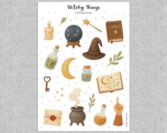 Sticker sheet “Witchy Things”, magic stickers, junk journal, planner stickers, scrapbook stickers, bullet journal, stationery, paper craft