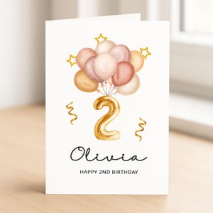 Carte personnalisée 2e anniversaire fille, 2e anniversaire fille, deuxième carte d'anniversaire, carte d'anniversaire fille 2 ans, petite-fille, filles