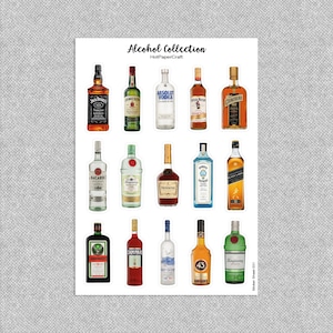Foglio di adesivi "Collezione Alcol" • adesivi whisky • adesivi alcolici • bevande alcoliche • adesivi diario • adesivi album / S031