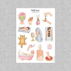 Sticker sheet “Self Care”, Spa Day stickers, junk journal, planner stickers, scrapbook stickers, bullet journal, stationery, paper craft