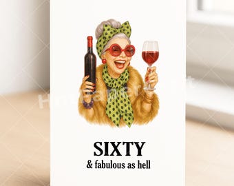 Roligt 60-årskort "Sixty & Fabulous" - Milstolpe-födelsedagspresent - Halvhundra