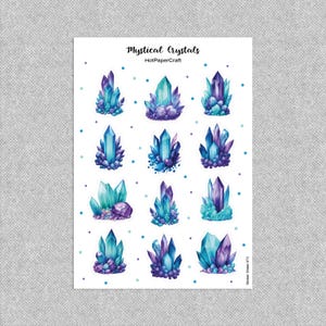Sticker sheet “Mystical Crystals” Gemstone stickers, magic stickers, junk journal, planner stickers, bullet journal, stationery