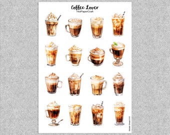 Foglio di adesivi "Coffee Lover", adesivi per il caffè, diario spazzatura, adesivi per planner, adesivi per scrapbooking, bullet journal, cancelleria, artigianato di carta