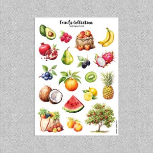Sticker sheet “Fruits Collection” fruits stickers, summer fruits, junk journal, planner stickers, scrapbook, bullet journal, stationery