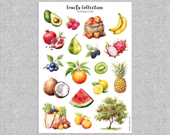 Stickervel "Fruits Collection" fruitstickers, zomerfruit, junkjournal, plannerstickers, plakboek, bullet journal, briefpapier