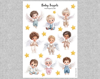 Sticker sheet “Baby Angels”, cute angels, junk journal, planner stickers, scrapbook stickers, bullet journal, stationery, paper craft