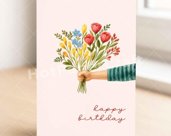 Grappige verjaardagskaart - voor moeder, vrouw, vriendin of bestie - aquarelbloemen