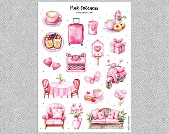 Stickerbogen ""Pink Cuteness"" Niedliche rosa Sticker, Junk Journal, Planer Aufkleber, Scrapbook Sticker, Bullet Journal, Schreibwaren."