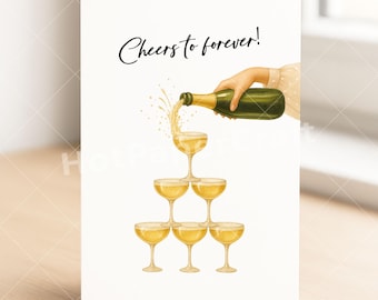 Prost auf die Forever-Verlobungskarte - Champagner-Turm-Hochzeits-Glückwunsch