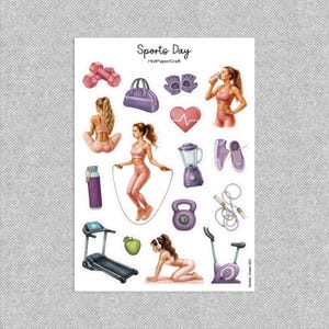 Sticker sheet “Sports Day”, Fitness stickers, junk journal, planner stickers, scrapbook stickers, bullet journal, stationery, paper craft