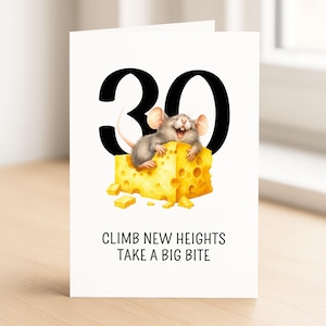 Biglietto di auguri di compleanno divertente per qualsiasi età, biglietto di auguri personalizzato, topo e formaggio stravaganti, età personalizzata 21°, 30°, 40°, 50° compleanno / C80