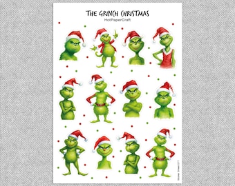 Sticker Sheet “The Grinch Christmas”, xmas planner stickers, junk journal, scrapbook stickers, bullet journal, stationery, paper craft