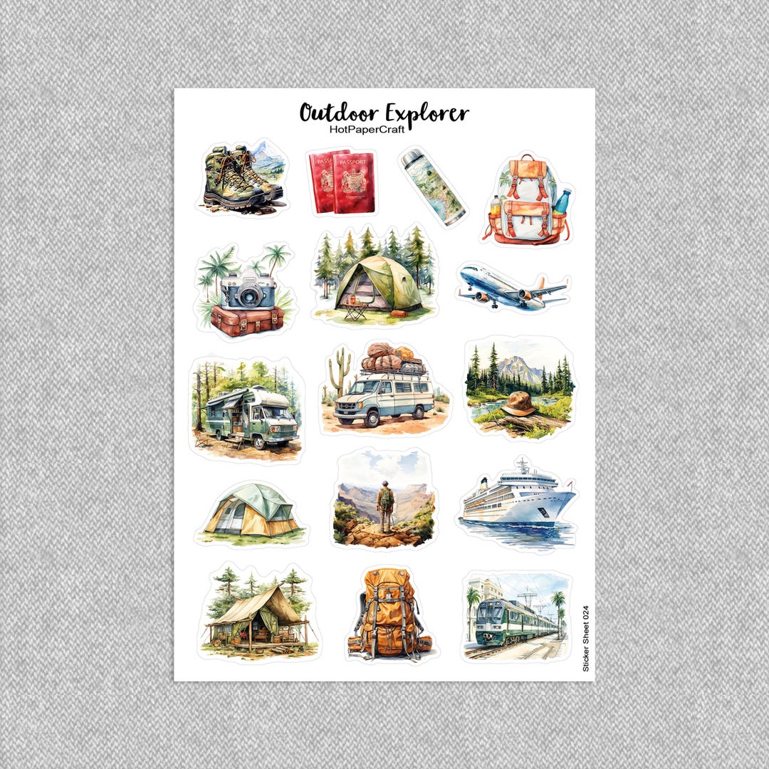 Sticker Sheet “outdoor Explorer” • Travel Stickers • Hike Stickers ...