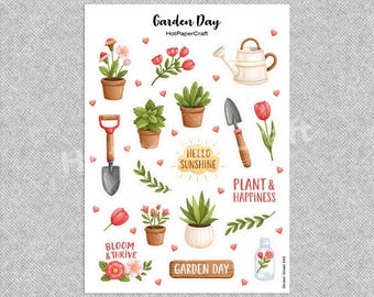 Arkusz naklejek „Dzień Ogrodu” – naklejki ogrodnicze do planera, dziennika Bullet Journal lub scrapbookingu