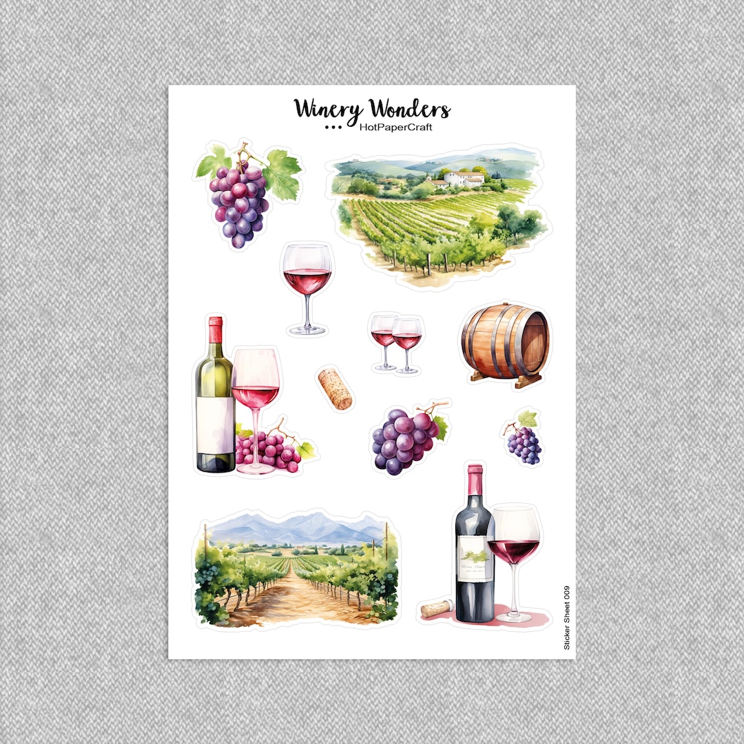 Wine Layout Sticker Sticker Sheet “winery Wonders”, Red Wine, Junk Journal, Planner ...