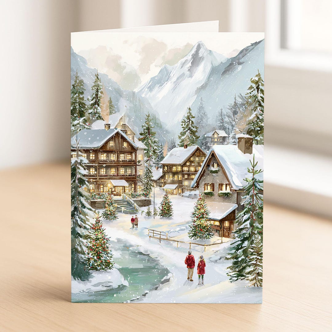 Christmas Card With a Winter Landscape | Watercolor Snow Design - Etsy