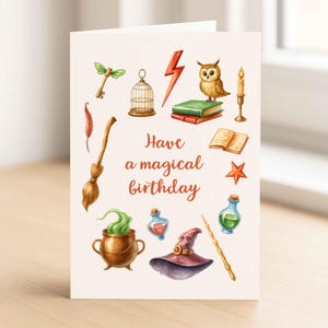 Hogwarts Geburtstagskarte "Have a magical birthday, Zauberschule, Harry Potter Geburtstagskarte, Grußkarte für Kinder | С97