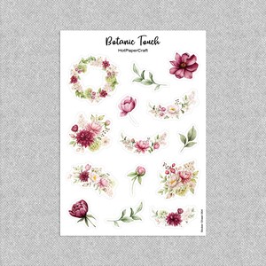 Sticker sheet “Botanic Touch”, pink flowers, journal stickers, planner stickers, scrapbooking, bullet journal, stationery | S064