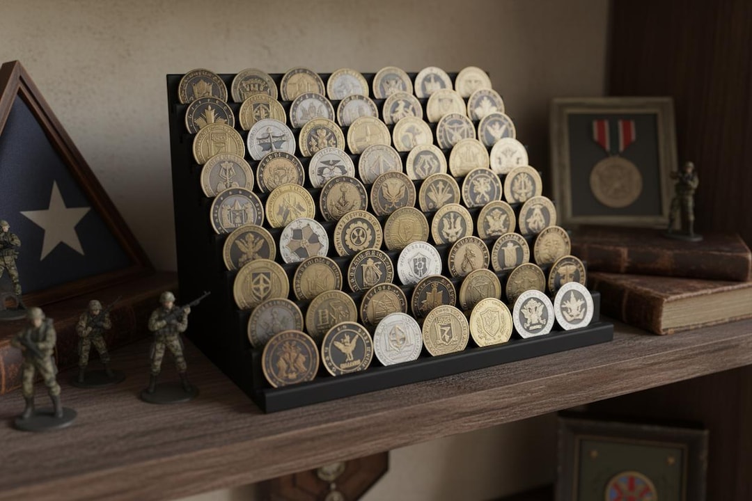 Dual Row Challenge Coin Display - for Large or Small Coins - up to 28 ...