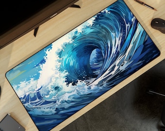 Ocean Wave Mousepad, blue desk pad, anime desk mat, christmas gift ideas, xxl desk pad, gift for office, computer desk mat