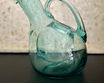 Handmade Heavy Green Glass Titled Wine Decanter with Ice Compartment