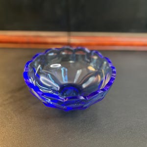Heavy Cobalt Blue Glass Bowl  Faceted with Scalloped Edge