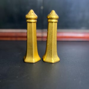 Set of Vintage Pickard Plain Encrusted Gold Salt and Pepper Shakers