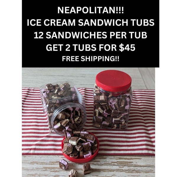 Neapolitan ice cream sandwich bites. Strawberry, vanilla, chocolate ice cream. Freeze dried. Best ice cream bites!