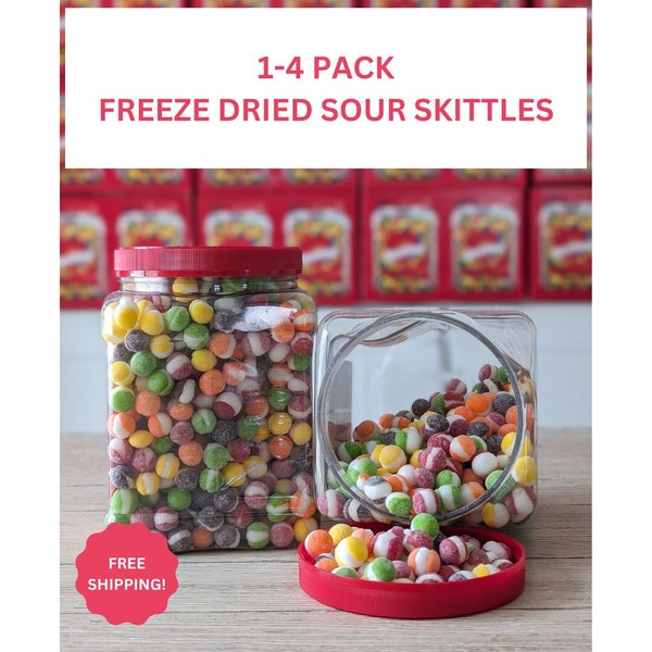 1-4 Pack of freeze dried SOUR skittles! Bulk 54 oz tubs of sour skittles candy.