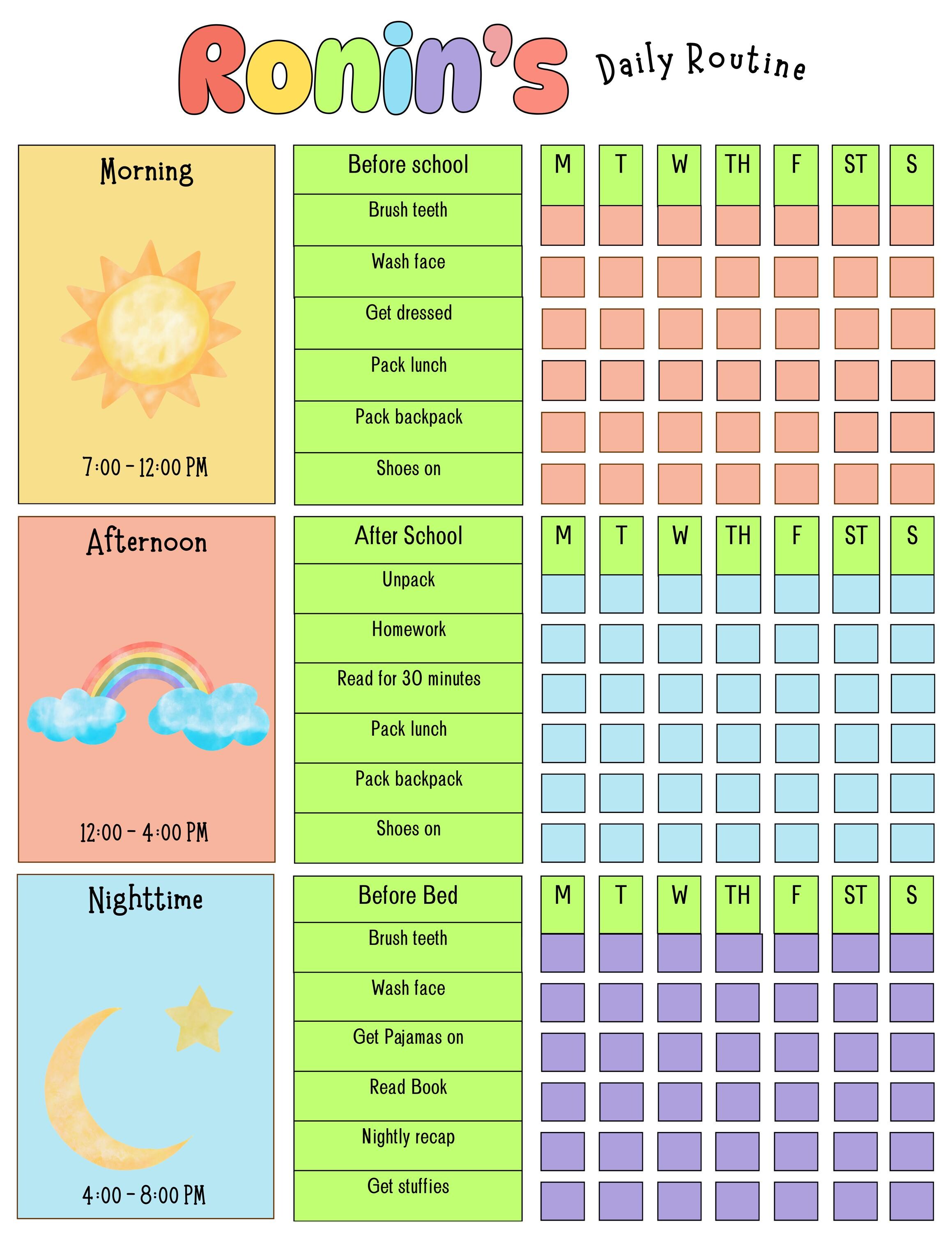 Customizable Kids Daily Routine Chart: Colorful Theme (canva Template ...