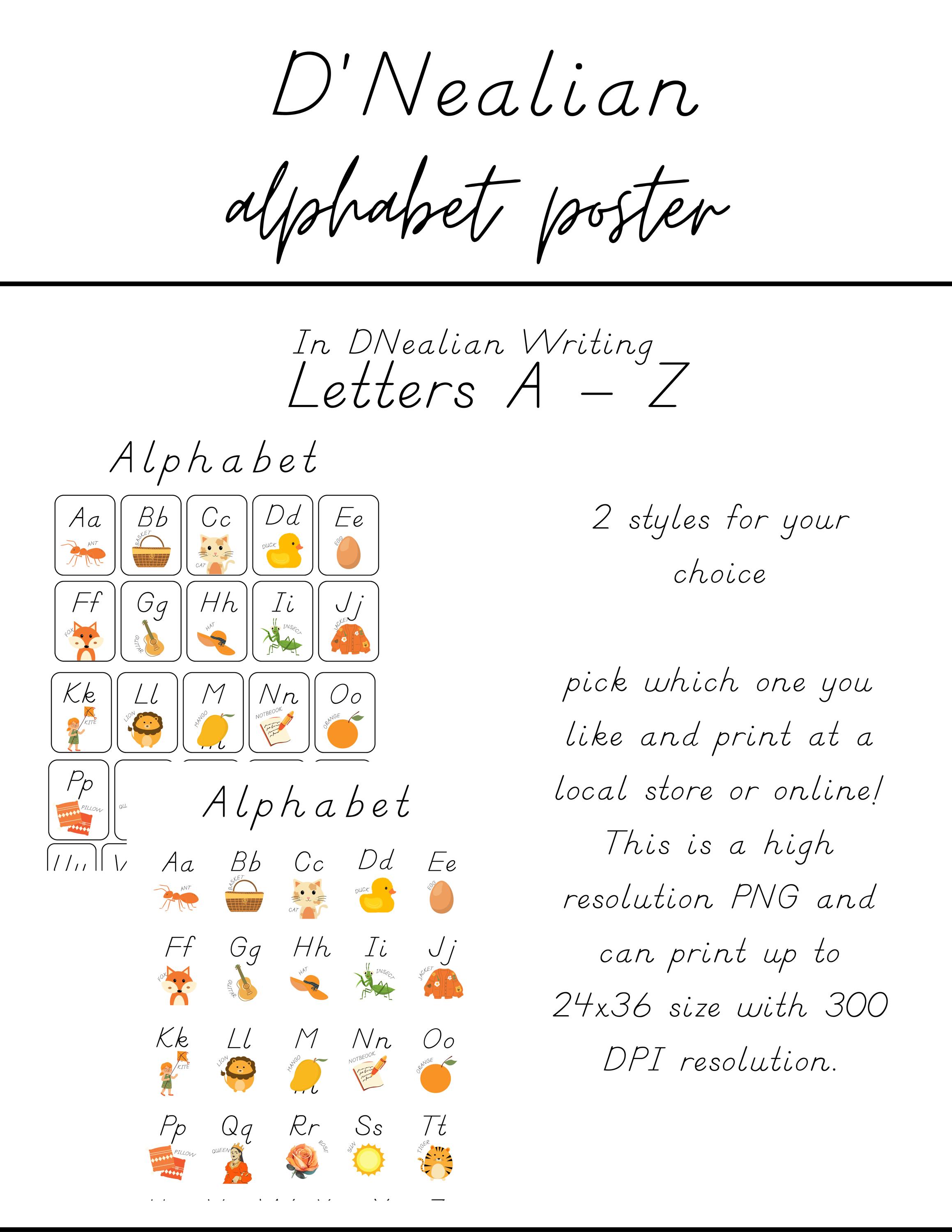 D'nealian Alphabet Poster | Handwriting Learning, Abcs Wall Art - Etsy