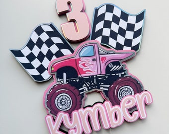 Pink Monster Truck Cake Topper, Truck Theme Party Topper, Custom Monster Truck Off-Road Truck Birthday Party Cake Topper, Monster Jam Topper