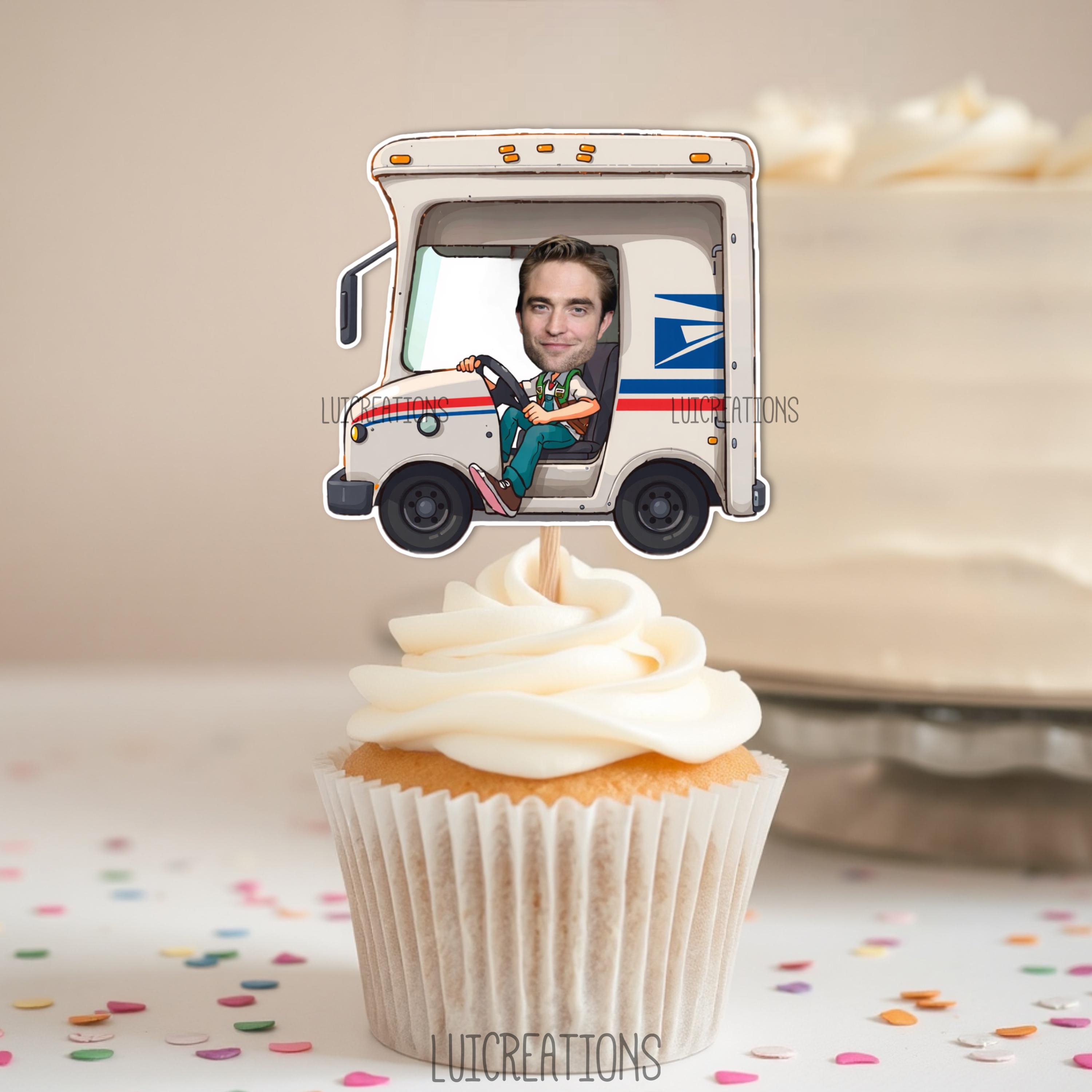 Topper per cupcake a forma di postino, topper per cupcake a forma di postino in pensione, topper per cupcake USPS, topper per cupcake con foto di pensionamento del postino
