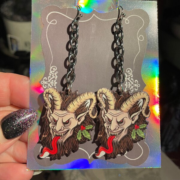 Krampus earrings, lightweight acrylic with chain detail
