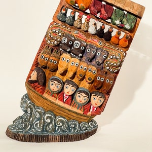 Noah&#39;s Ark by Folk Artist Antoni Kaminski - Wood Carving from Single Piece of Linden Wood
