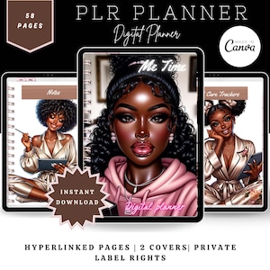 PLR Digital Planner Black Girl Planner To Sell On Etsy With Resell Rights Self Care Planner Monthly Planner, Weekly Planner
